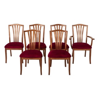 Vintage Teak Dining Chairs with Red Upholstery, 1960s, Set of 6 For Sale
