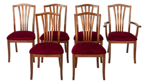 Vintage Teak Dining Chairs with Red Upholstery, 1960s, Set of 6