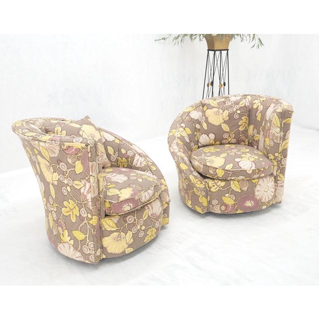 Mid 20th Century Pair Mid Century Modern Nautilus Lounge Fire Side Chairs Abstract Print Pattern For Sale - Image 5 of 15