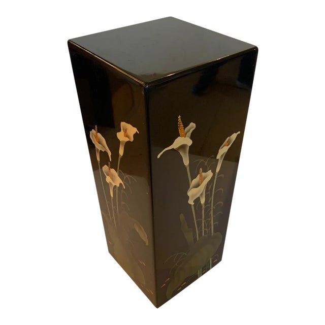Black Lacquer Square Pedestal With Calla Lillies For Sale
