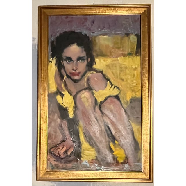Expressionist Portrait in Yellow, Oil Painting, Gold Framed For Sale - Image 11 of 12