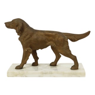 Art Deco Gold-Colored Zamak Dog on Marble Base For Sale