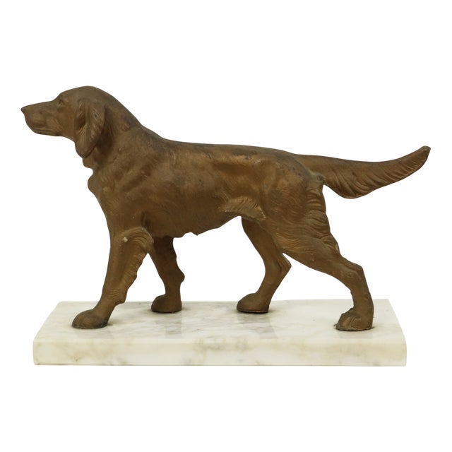 Art Deco Gold-Colored Zamak Dog on Marble Base For Sale
