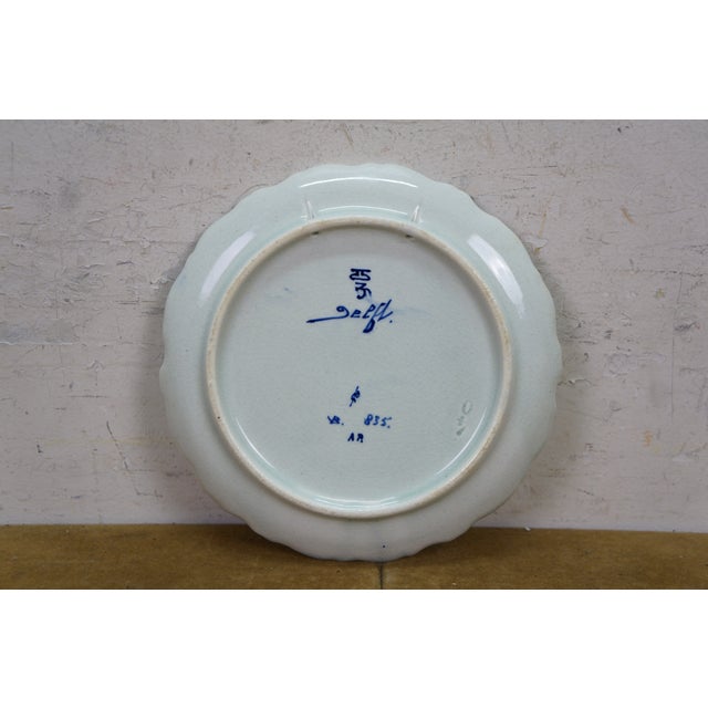 Ceramic Antique Dutch Delft Hand Painted Blue & White Plate Oostpoort Water Cityscape 6" For Sale - Image 7 of 8