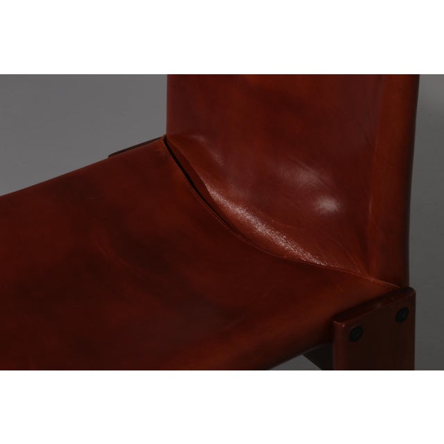 Wood Walnut and Cognac Saddle Leather Monk Chairs by Afra and Tobia Scarpa, 1970, Set of 6 For Sale - Image 7 of 14