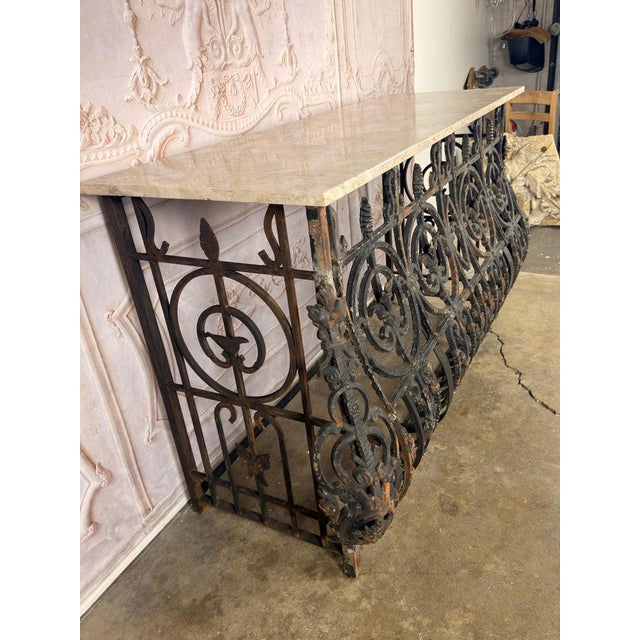 Antique French Console Table, Wrought Iron & Marble, Circa 1880 For Sale - Image 14 of 18