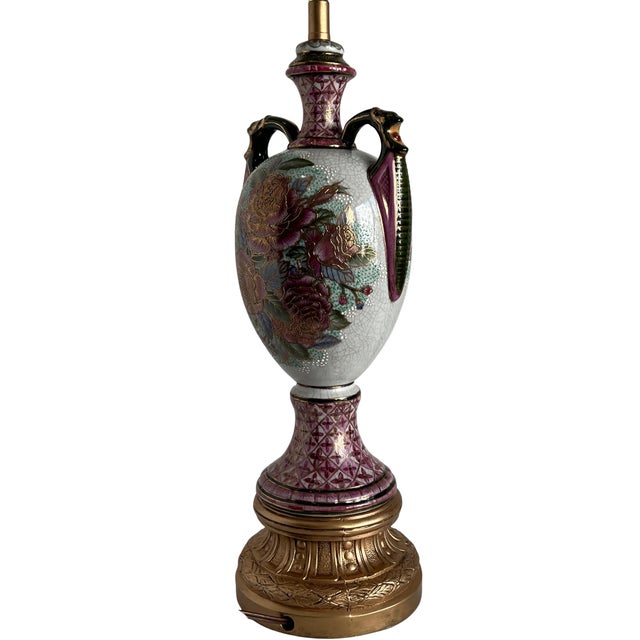 Vintage Japanese Moriage Floral Porcelain Vase Table Lamp For Sale - Image 10 of 16
