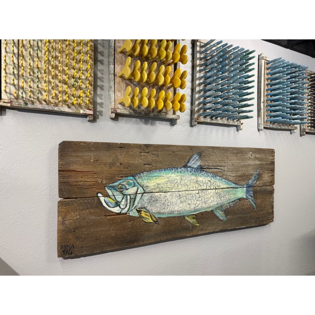 Original Tarpon Fish Painting on Salvaged Wood Planks For Sale - Image 4 of 7