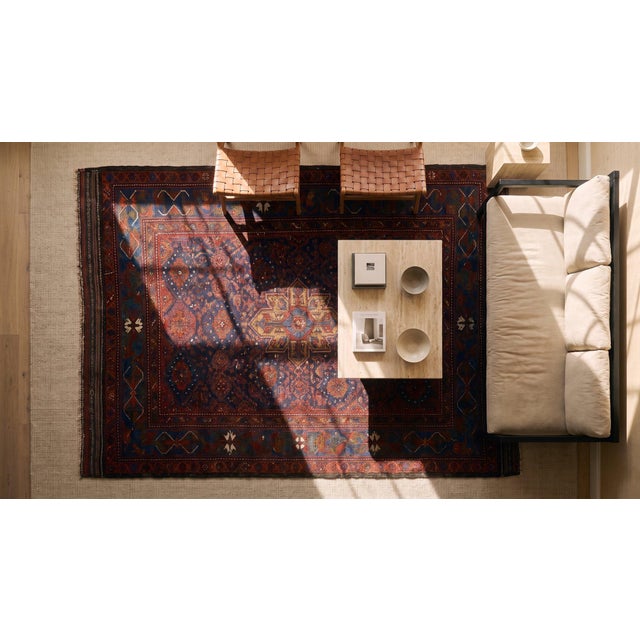 1890s Blue Navy Geometric Tribal Antique Afghan Baluch Carpet 4'4" X 6'9" Knotted Wool Rug For Sale - Image 13 of 15