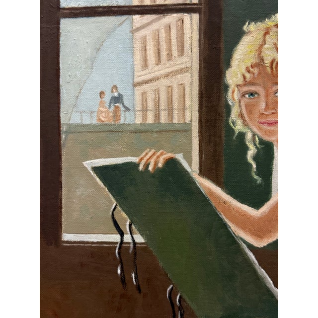 Vintage Oil on Board Rendition of a "Young Woman Drawing" For Sale In Miami - Image 6 of 10