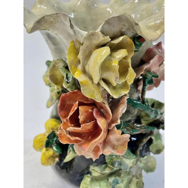 Ceramic French Majolica Barbotine Floral Vase For Sale - Image 7 of 10