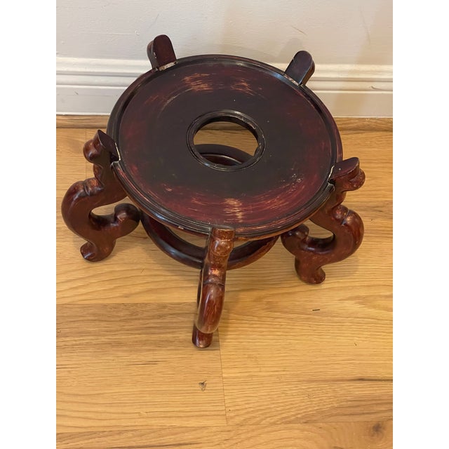 Chinese Vintage Chinese Chinoiserie Hatdwood Mahogany Plant Sculpture Stand For Sale - Image 3 of 3