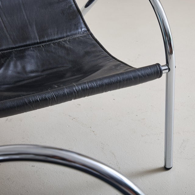 ‘Omega’ Leather + Chrome Armchair by Habitat, 1980s For Sale - Image 11 of 12