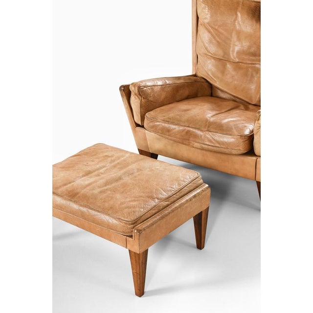 Set of Easy Chair and Ottoman in Leather and Rosewood attributed to Illum Wikkelsø, 1960s For Sale - Image 11 of 12