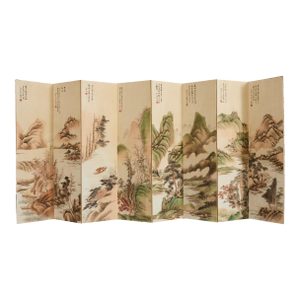 Chinese Eight Panel Folding Table Screen Landscapes Poems