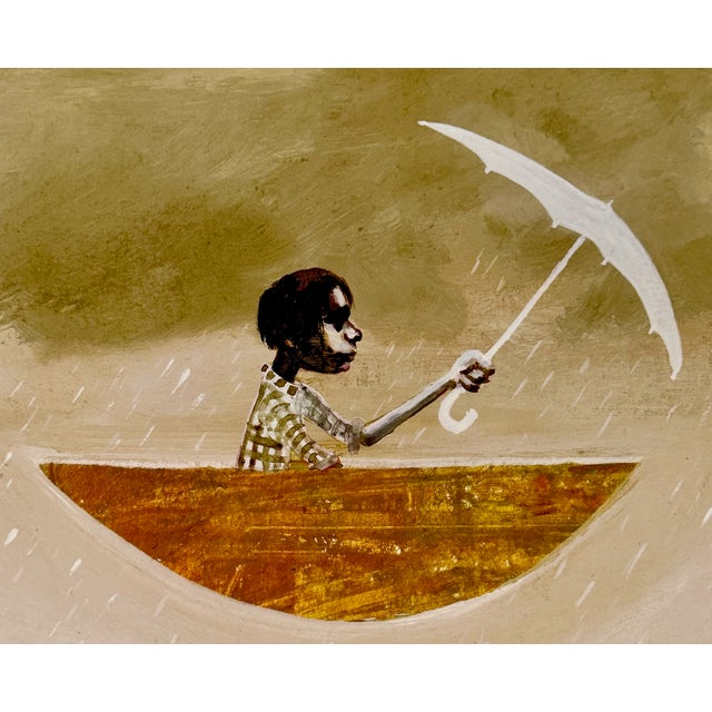 Above the Flood Plain is a signed contemporary art print by M.G. Christie, featuring a solitary figure navigating a storm...