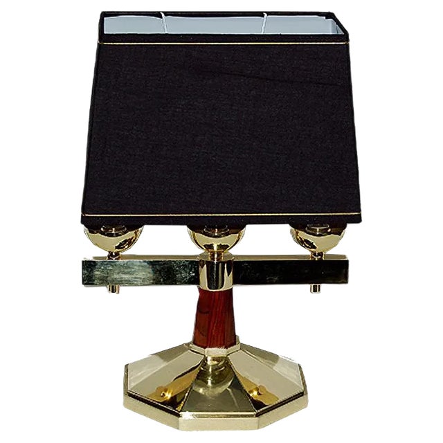 Art Deco Solid Bronze & Rosewood Table Lamp, 1930s For Sale