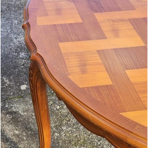 French Extendable Marqueterie Dining Table in Cherry, 1980s For Sale - Image 11 of 18