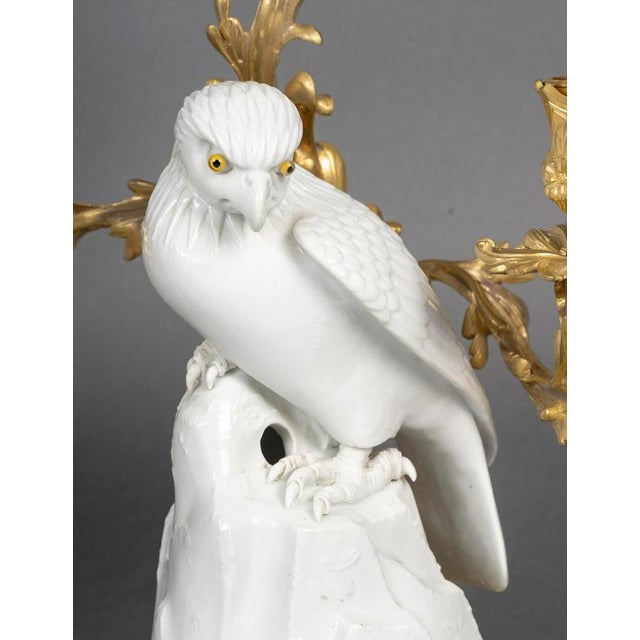 Metal Japanese Porcelain and Gilt Bronze Falcon Candelabras, 19th Century, Set of 2 For Sale - Image 7 of 12