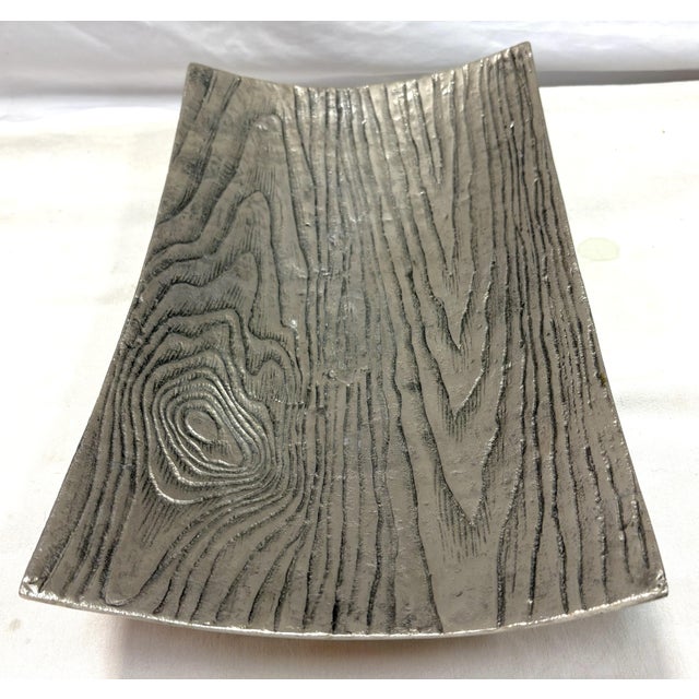 Vintage Z. Gallerie Faux Bois Metal Footed Platter For Sale - Image 4 of 12