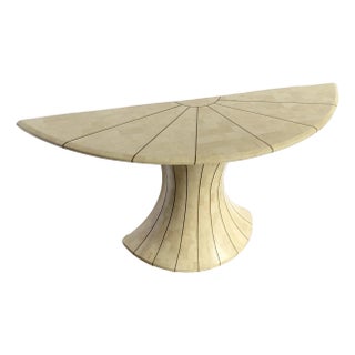 Postmodern Maitland Smith Style Demilune Console With Brass Inlay For Sale