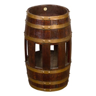 Labeled English 1900s R.A. Lister & Co. Oak and Brass Barrel with Open Section For Sale