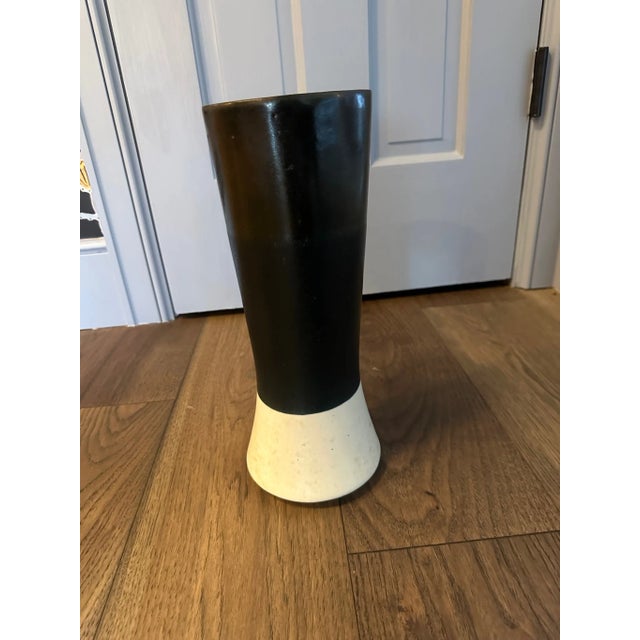 Black and White Color-Blocked Vase Ceramic vase Made in Mexico The dimensions are 5.25"W at the top, 6"W at the bottom,...