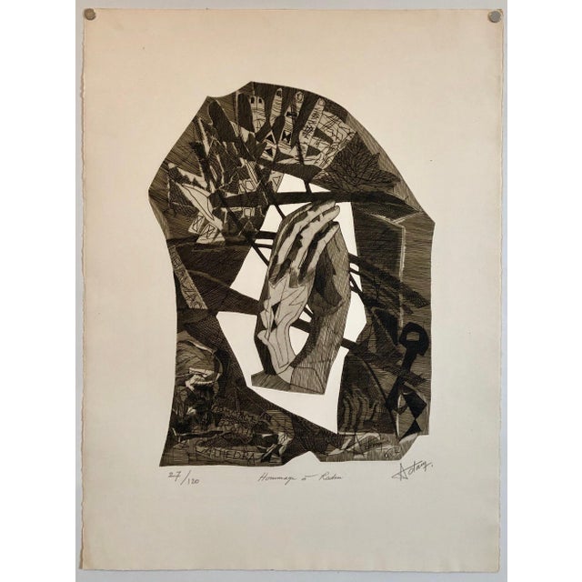 Henri Georges Adams, Surrealist Carborundum Etching, Homage a Rodin, c.1960 For Sale - Image 10 of 11