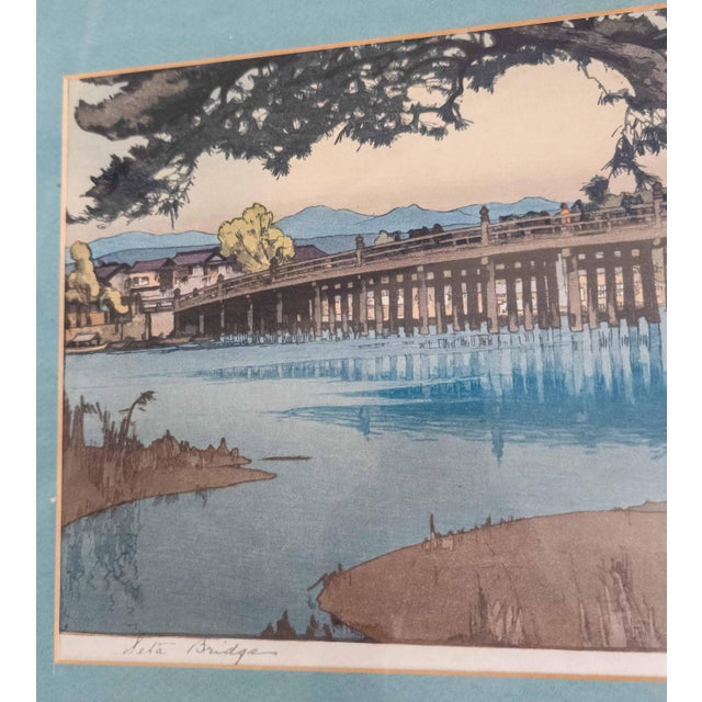 1930's Japanese Ukiyo-E Woodblock Print of Seta Bridge by Hiroshi Yoshida For Sale - Image 4 of 16