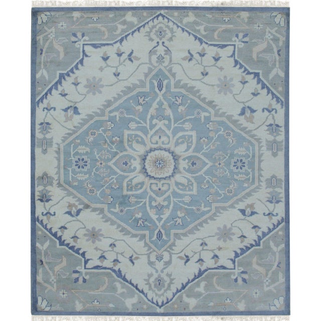 Light Gray 6x9 Soft Color Persian Heriz Tribal Design Stylish Trendy Hand Knotted Wool Rug For Sale - Image 8 of 8