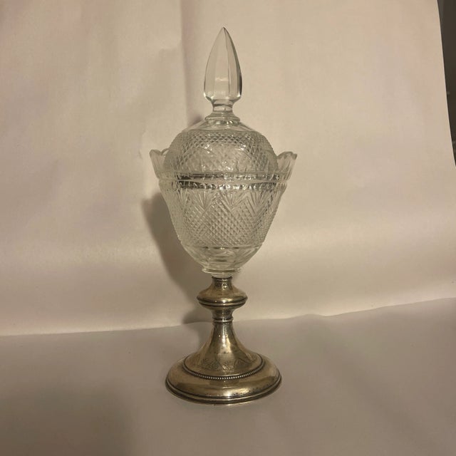 Silver Crystal Lidded Compote With Sterling Silver Base For Sale - Image 8 of 8