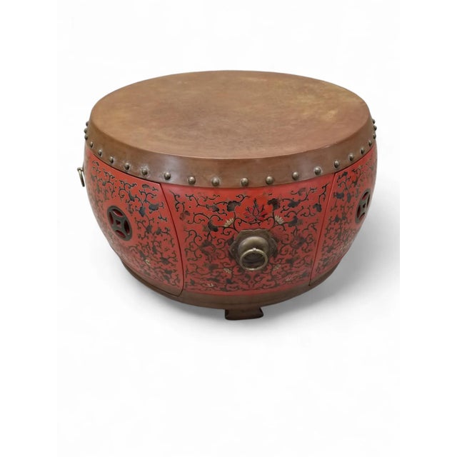 Vintage Asian Style Red Coromandel Drum Coffee/Side Table - Set of 5 For Sale - Image 9 of 10