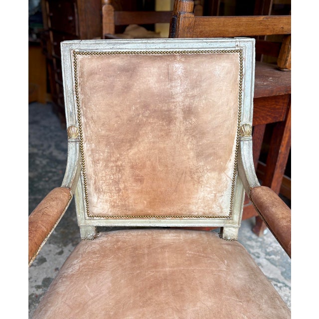 Animal Skin Antique French Louis XVI Fauteuil Arm Chair For Sale - Image 7 of 9