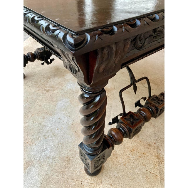 Late 19th Century Spanish Baroque Table with Dark Walnut Solomonic Legs with Carved Structure and For Sale - Image 14 of 18