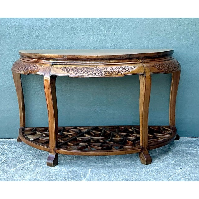 Vintage Fretwork Demilune Console Table For Sale - Image 10 of 12