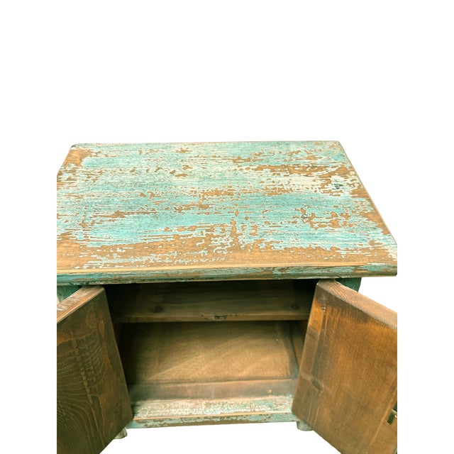 16.25" Distressed Light Blue 2 Doors End Table Nightstand Chest For Sale In San Francisco - Image 6 of 6