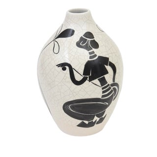 Mid Century Modern Rare Heidi Bohmer Crackled Ceramic Vessel or Vase, 1950's, Germany For Sale