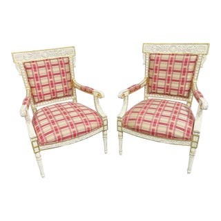 Henredon Italian Style Cream Carved Chairs- a Pair For Sale