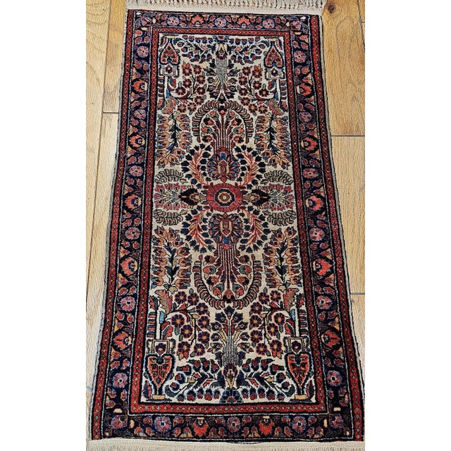 Vintage Persian Sarouk Area Rug, Handwoven Floral Pattern, Ivory & Navy, 2’ X 4’ For Sale In Chicago - Image 6 of 12