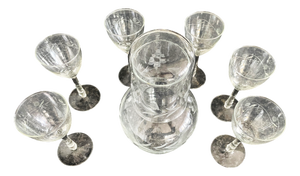Vintage Bohemia Engraved Glass Carafe and Glasses, 1950s, Set of 8