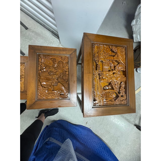 1960s Oriental Hollywood Regency Heavy Carved Nesting Tables, Set of 4 For Sale In Orlando - Image 6 of 8