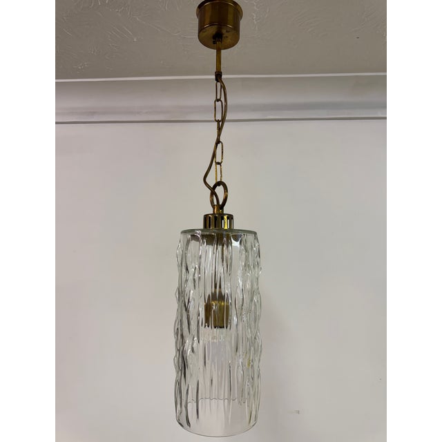 Vintage Ice Glass and Brass Pendant, 1960s For Sale - Image 9 of 11