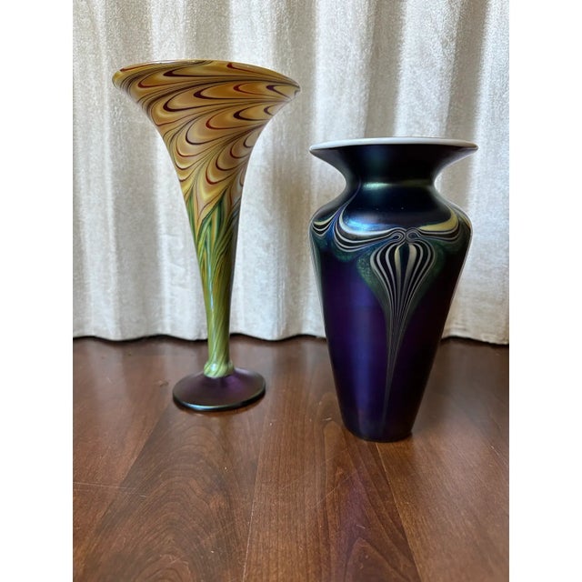 Vintage Lundberg Art Deco Style Art Glass Vase For Sale - Image 13 of 15
