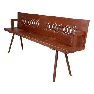 Art Deco Italian Bench in Red Wood, 1930s For Sale