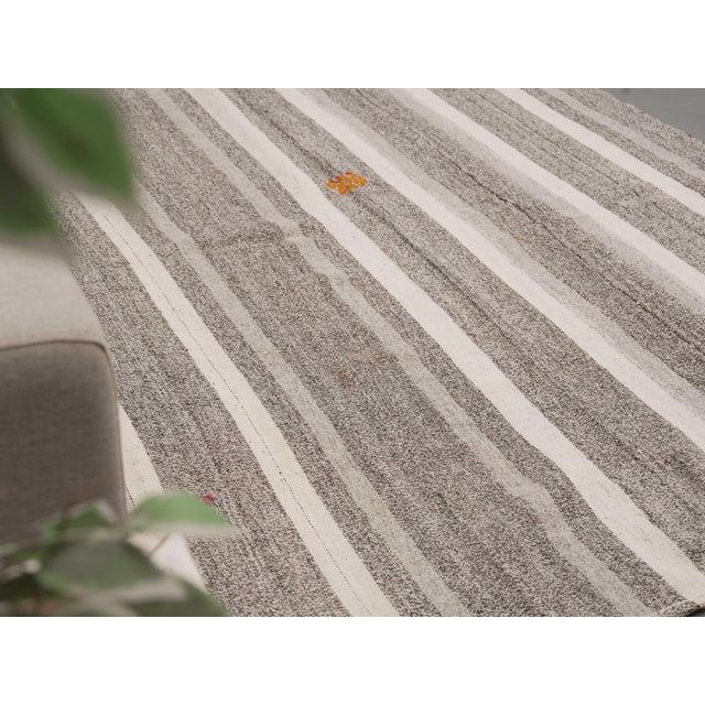 Gray 1970s Vintage Handmade Wool Cotton Grey Kilim Runner Rug For Sale - Image 8 of 11
