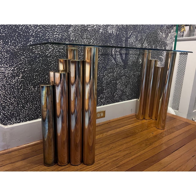 Contemporary Brass Tubular Console Table in the Manner of Mastercraft For Sale - Image 3 of 10