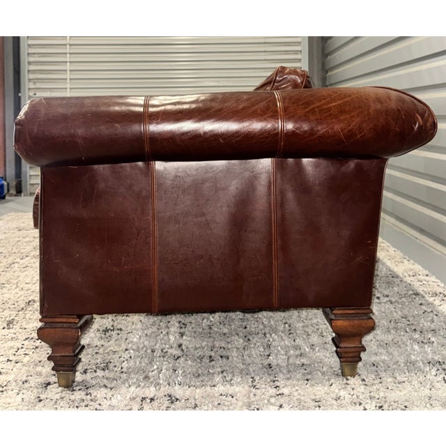 Contemporary Ralph Lauren Colonial Leather High End Designer Sofa Couch Brass Caps For Sale - Image 3 of 6