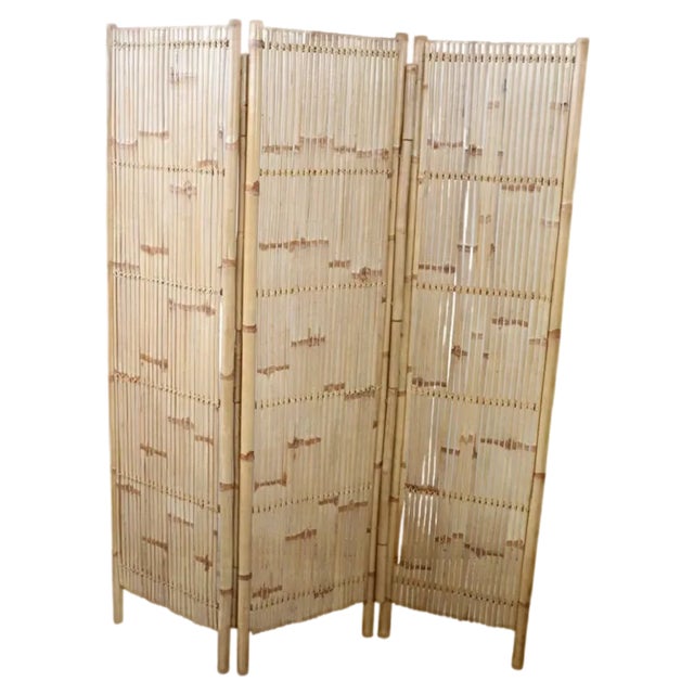 Vintage 3-Panel Bamboo Screen, 1980s For Sale