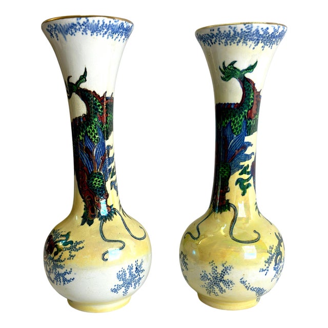 Vintage Dragon Vases by Frederick Rhead for Bursley Ware, 1930s, Set of 2 For Sale