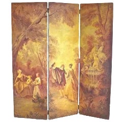 Antique 19th C. French Hand-Painted Screen For Sale
